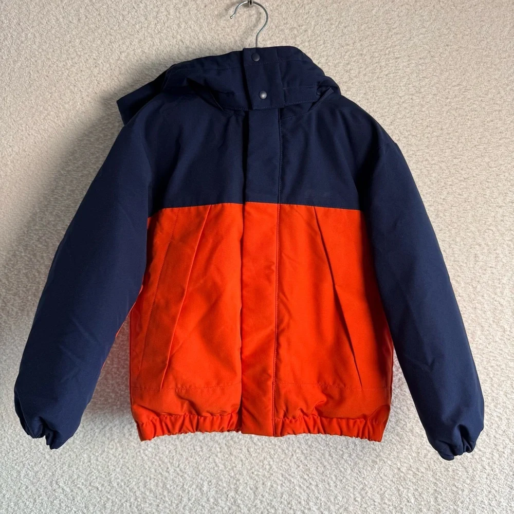 UniQlo Kids Boys Navy Orange Sleek Color Block Puffer Jacket Coat 5-6 Size Years